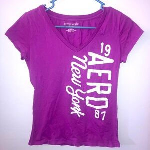 Y2K 2011 Aeropostale Purple Graphic V neck Tee L